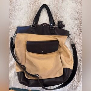 M0581 chocolate brown and butter leather Tote Bag